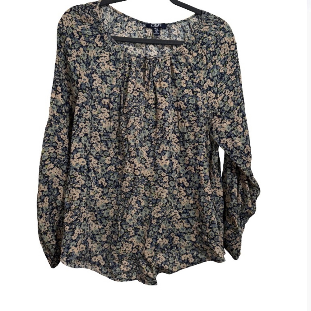 Chaps Navy and Cream Floral Blouse.